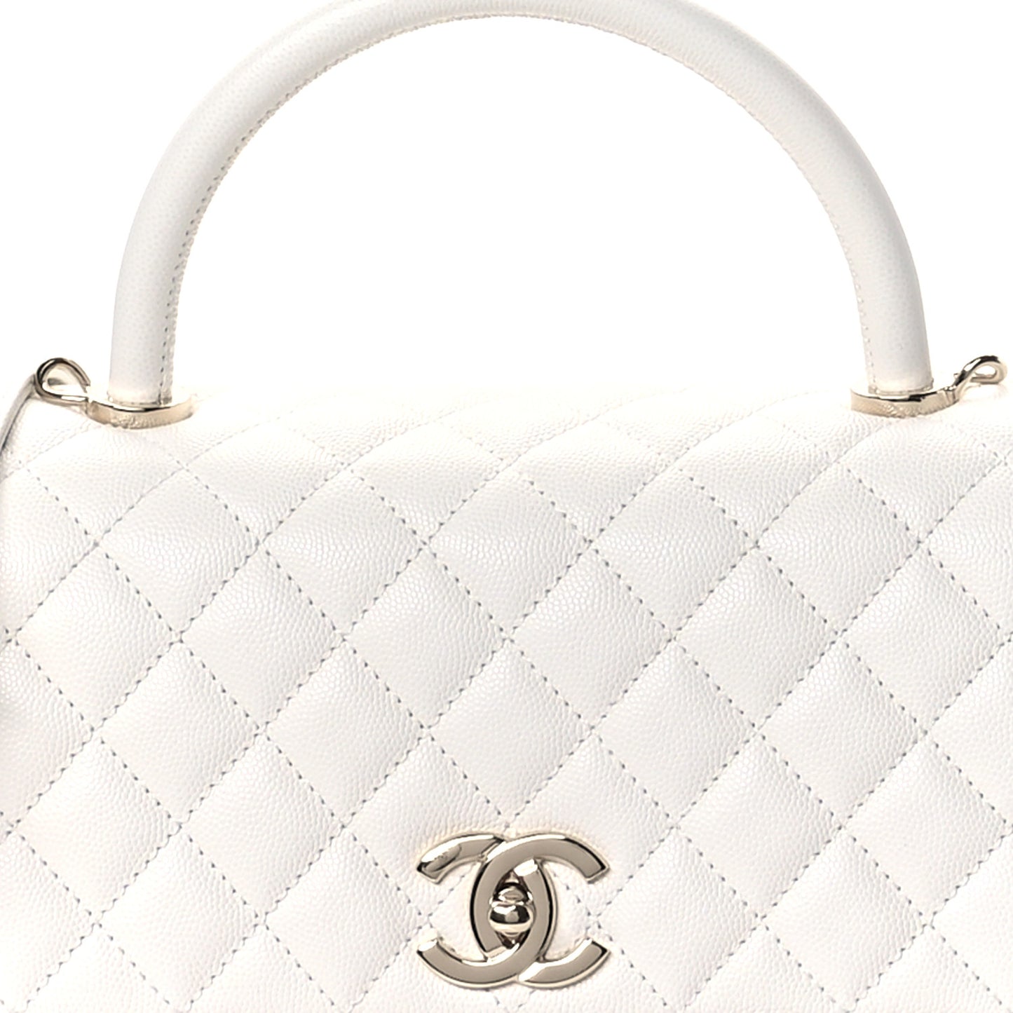 Caviar Quilted Small Coco Handle Flap White