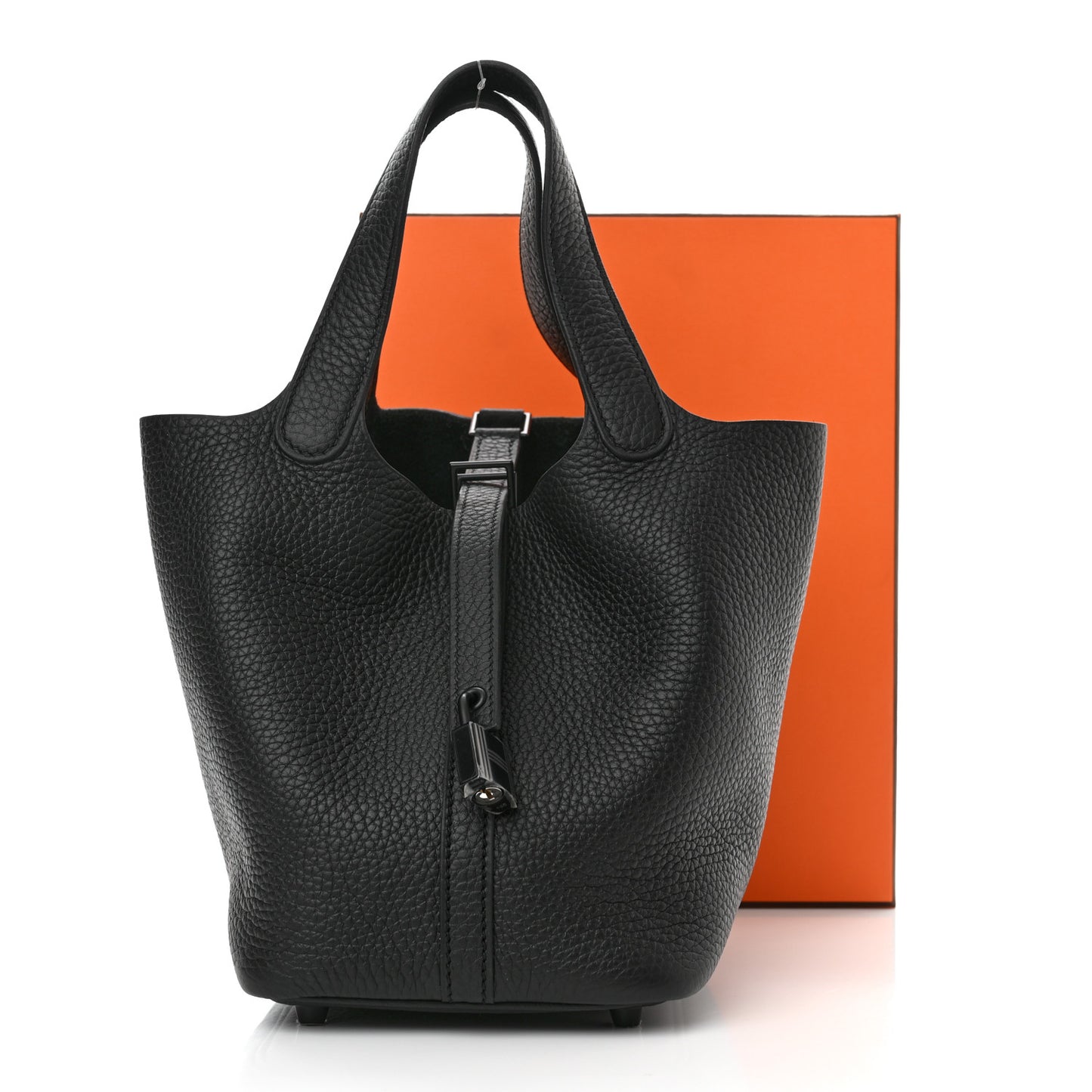 Taurillon Clemence Monochrome Picotin Lock 18 PM Black