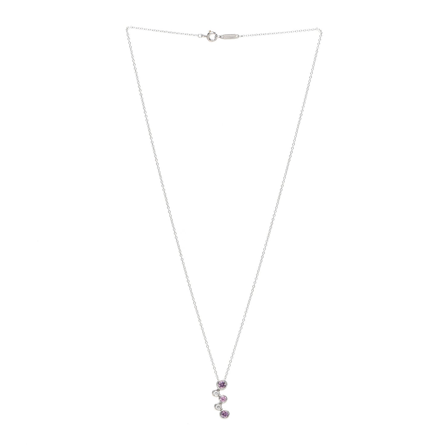 Platinum Diamond Pink Sapphire Bubble Pendant Necklace