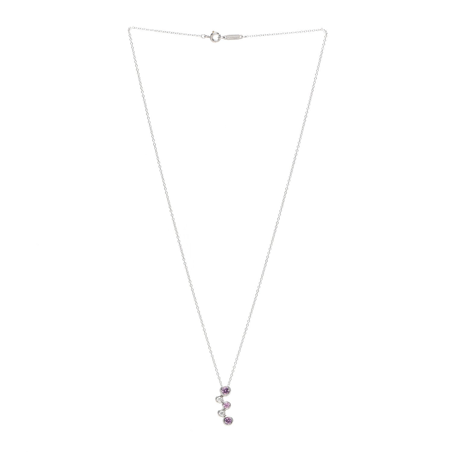 Tiffany Platinum Diamond Pink Sapphire Bubble Pendant Necklace 3 of 4