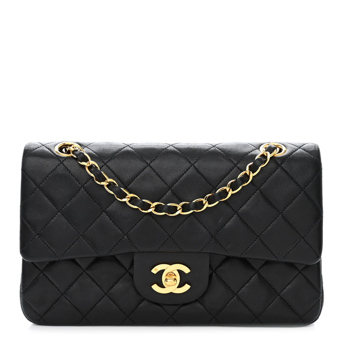 Lambskin Quilted Small Double Flap Black
