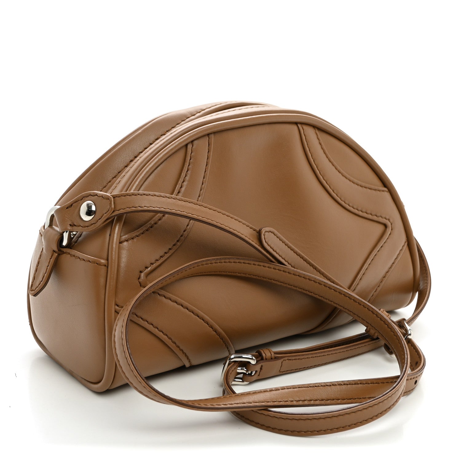 Prada Soft Calfskin Bowling Crossbody Bag Caramel 2 of 8