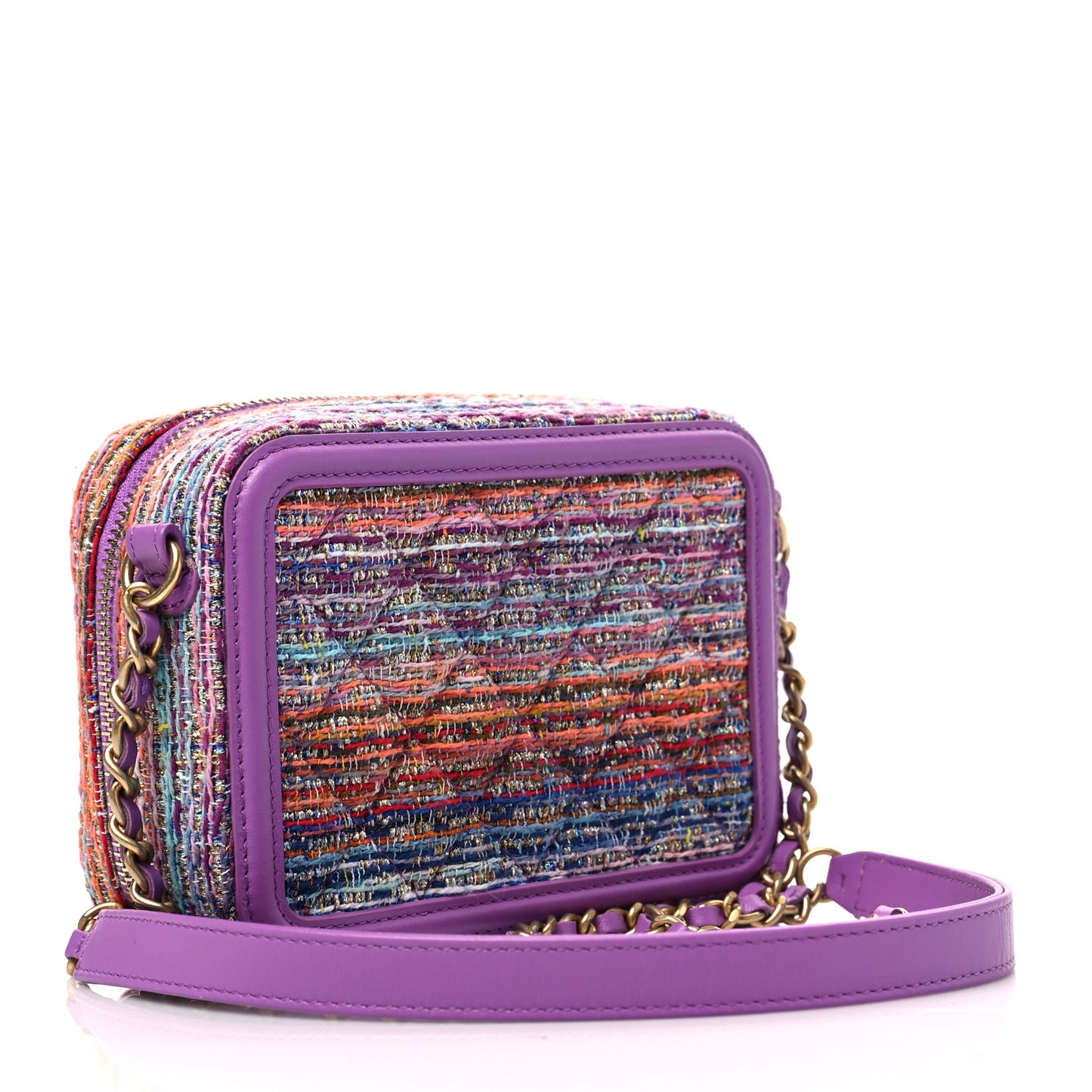 Tweed Lambskin CC Filigree Vanity Clutch With Chain Purple Multicolor