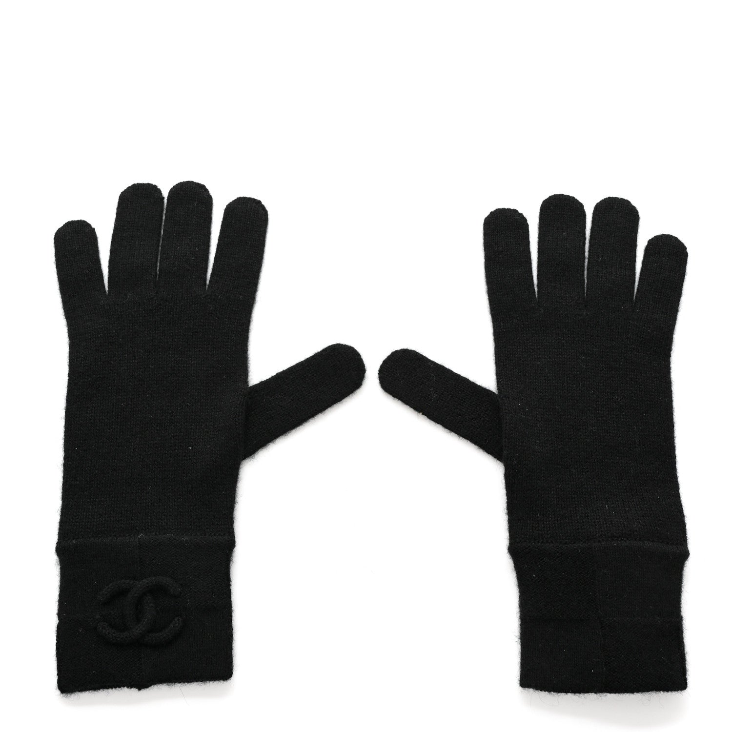 Chanel Cashmere Knit CC Gloves Black 1 of 4
