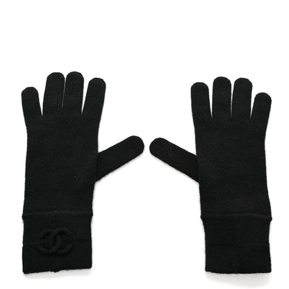 Chanel Cashmere Knit CC Gloves Black 1 of 4