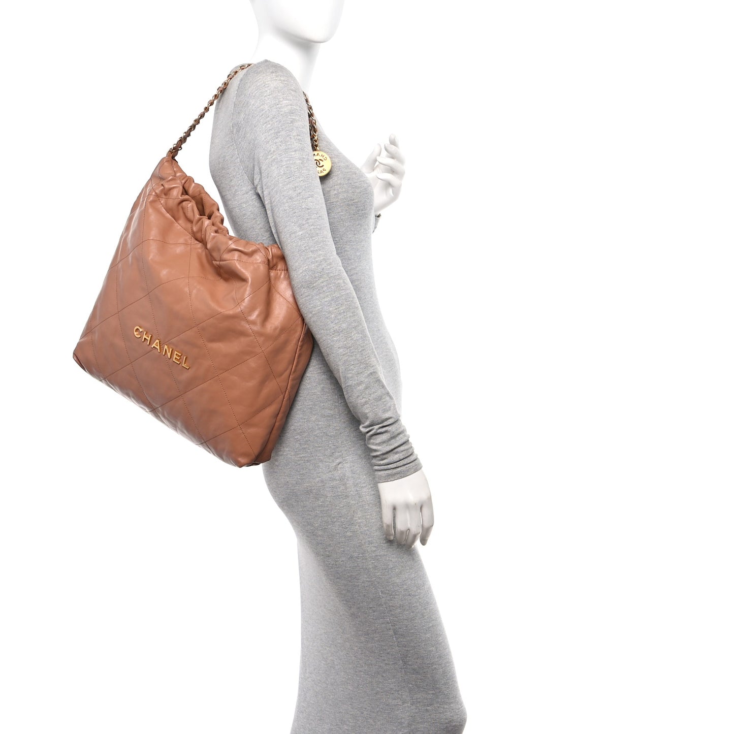 Shiny Calfskin Quilted Small Chanel 22 Camel