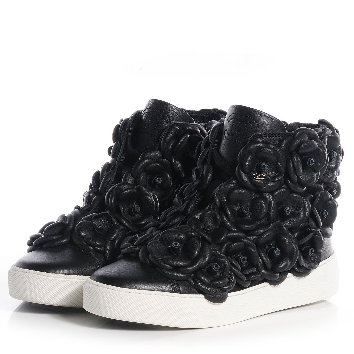 Chanel Calfskin Camellia High Top Sneakers 36 Black 3 of 7
