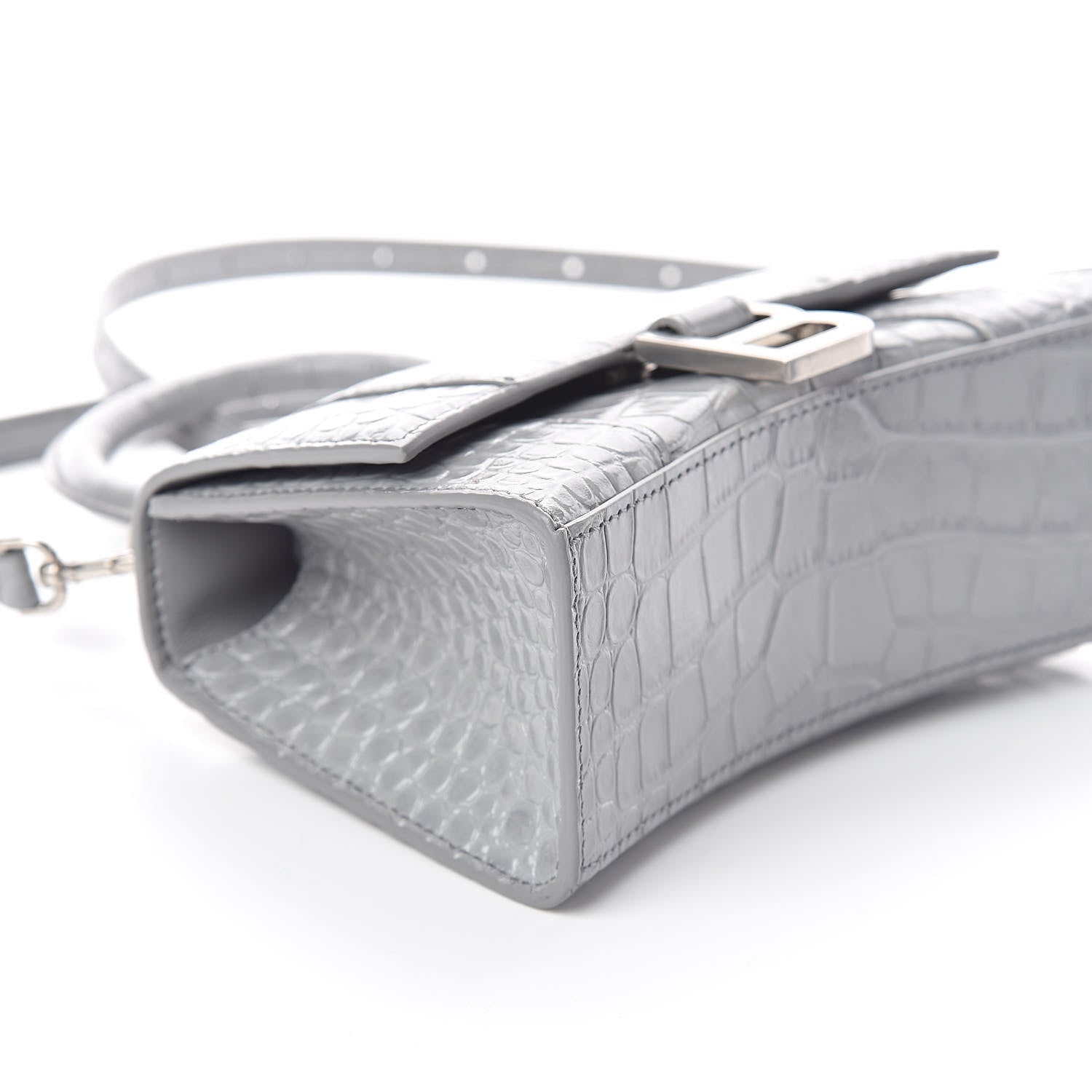 Balenciaga Shiny Calfskin Crocodile Embossed Hourglass Top Handle Bag XS Balenciaga Grey 8 of 9