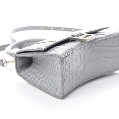 Balenciaga Shiny Calfskin Crocodile Embossed Hourglass Top Handle Bag XS Balenciaga Grey 8 of 9