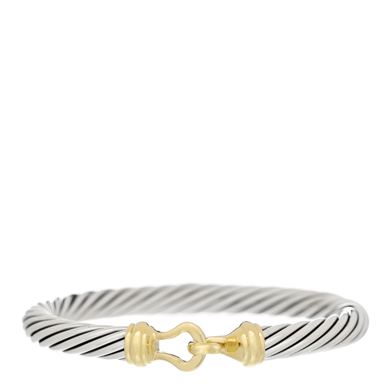 David Yurman Sterling Silver 14K Yellow Gold 7mm Cable Classic Buckle Bracelet 1 of 5