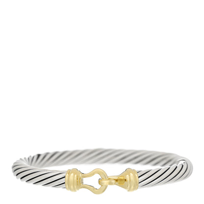 David Yurman Sterling Silver 14K Yellow Gold 7mm Cable Classic Buckle Bracelet 1 of 5