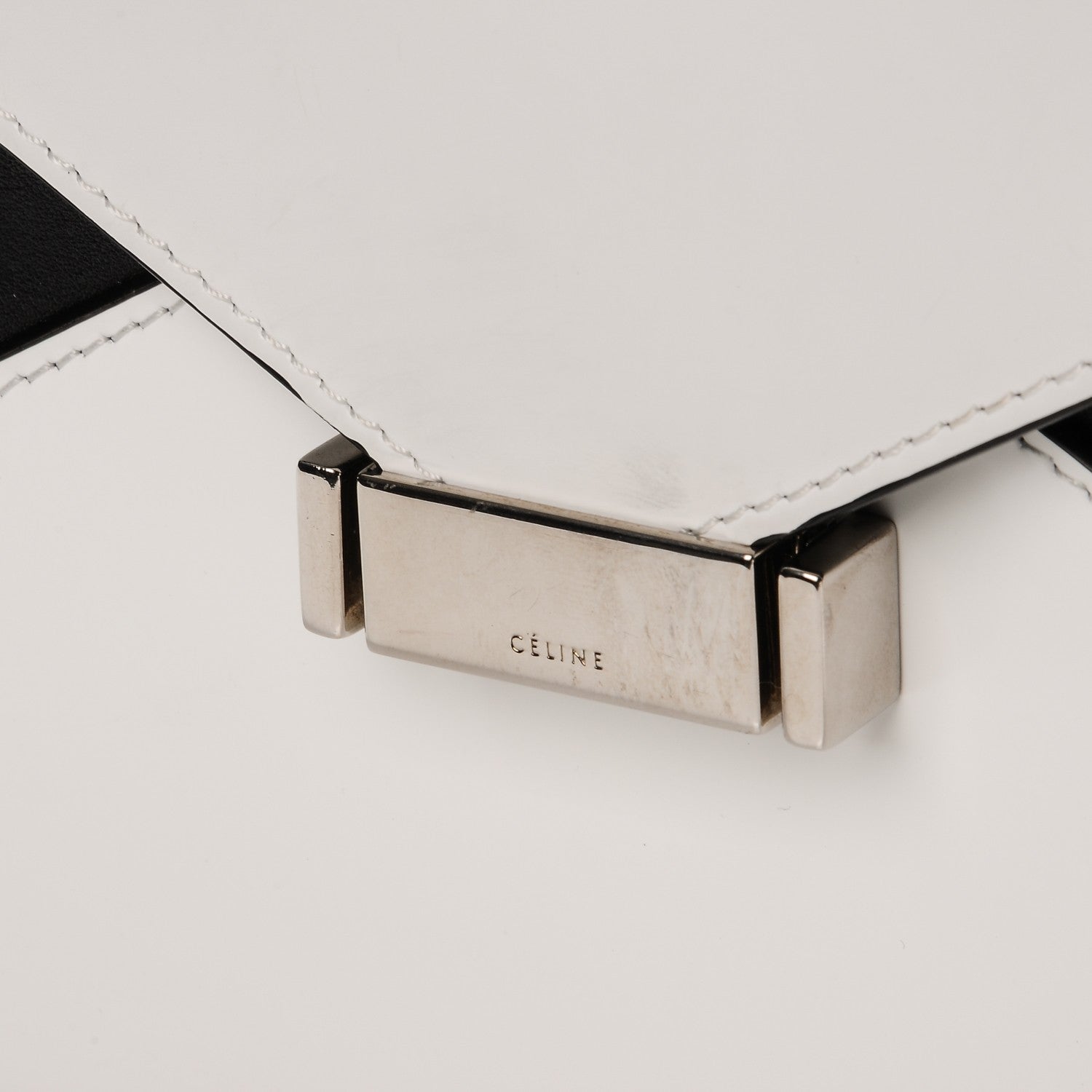 Celine Spazzolato Calfskin Diamond Clutch White Black 5 of 8