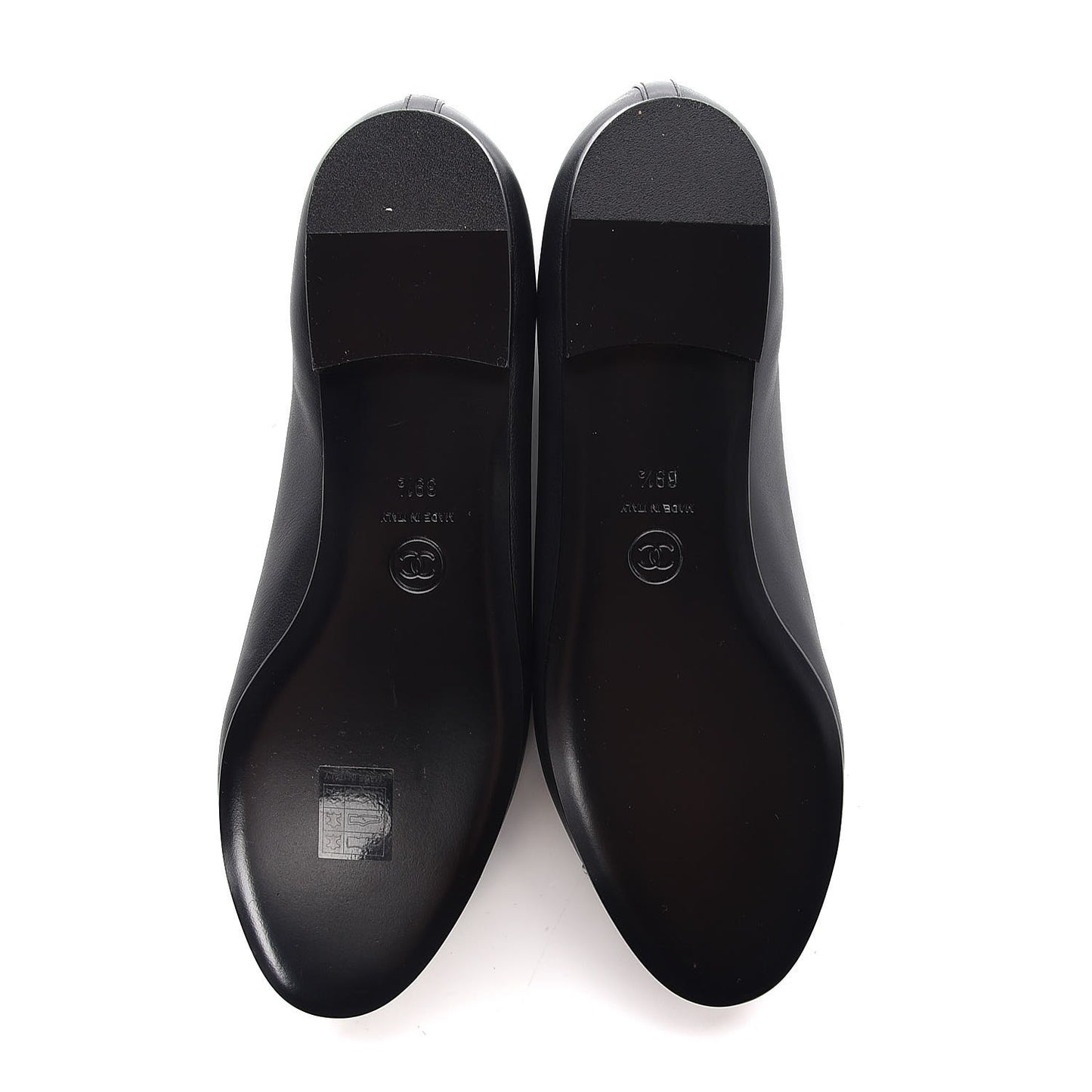 Calfskin Metallic Goatskin CC Cap Toe Ballerina Flats 39.5 Black Silver