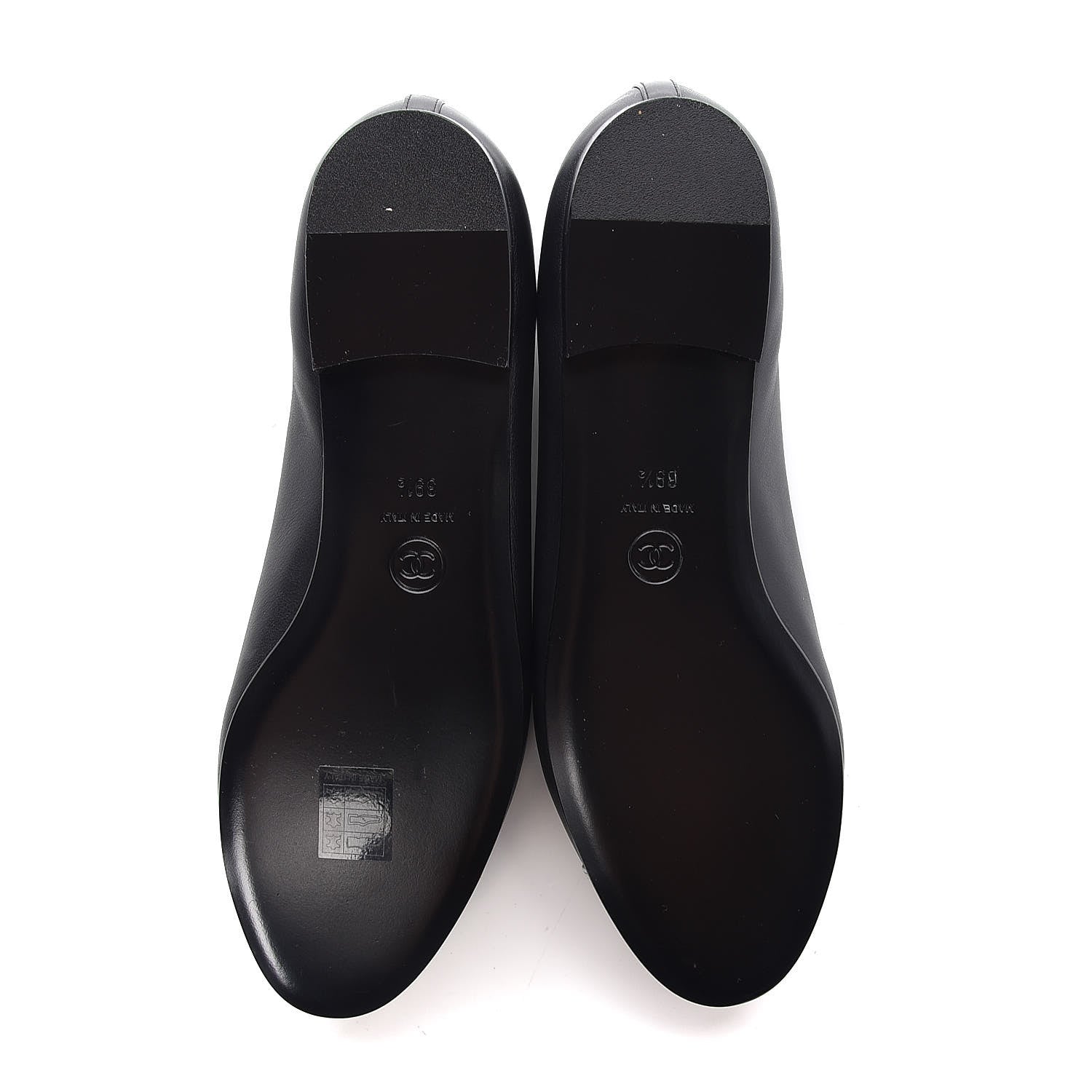 Chanel Calfskin Metallic Goatskin CC Cap Toe Ballerina Flats 39.5 Black Silver 5 of 8