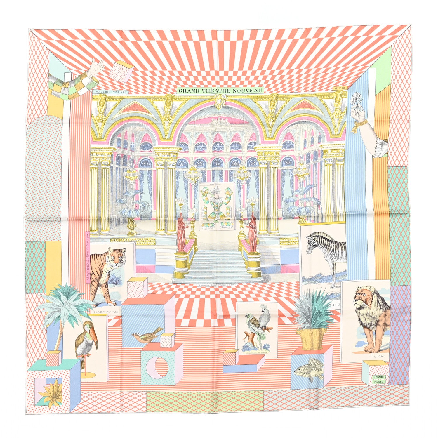Hermes Silk Grand Theatre Nouveau Scarf 90 White Rose Jaune Pale 1 of 6