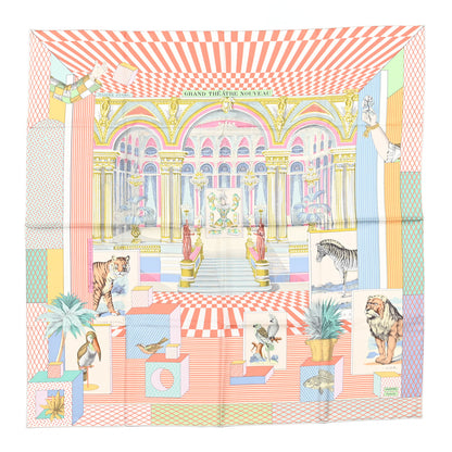 Hermes Silk Grand Theatre Nouveau Scarf 90 White Rose Jaune Pale 1 of 6