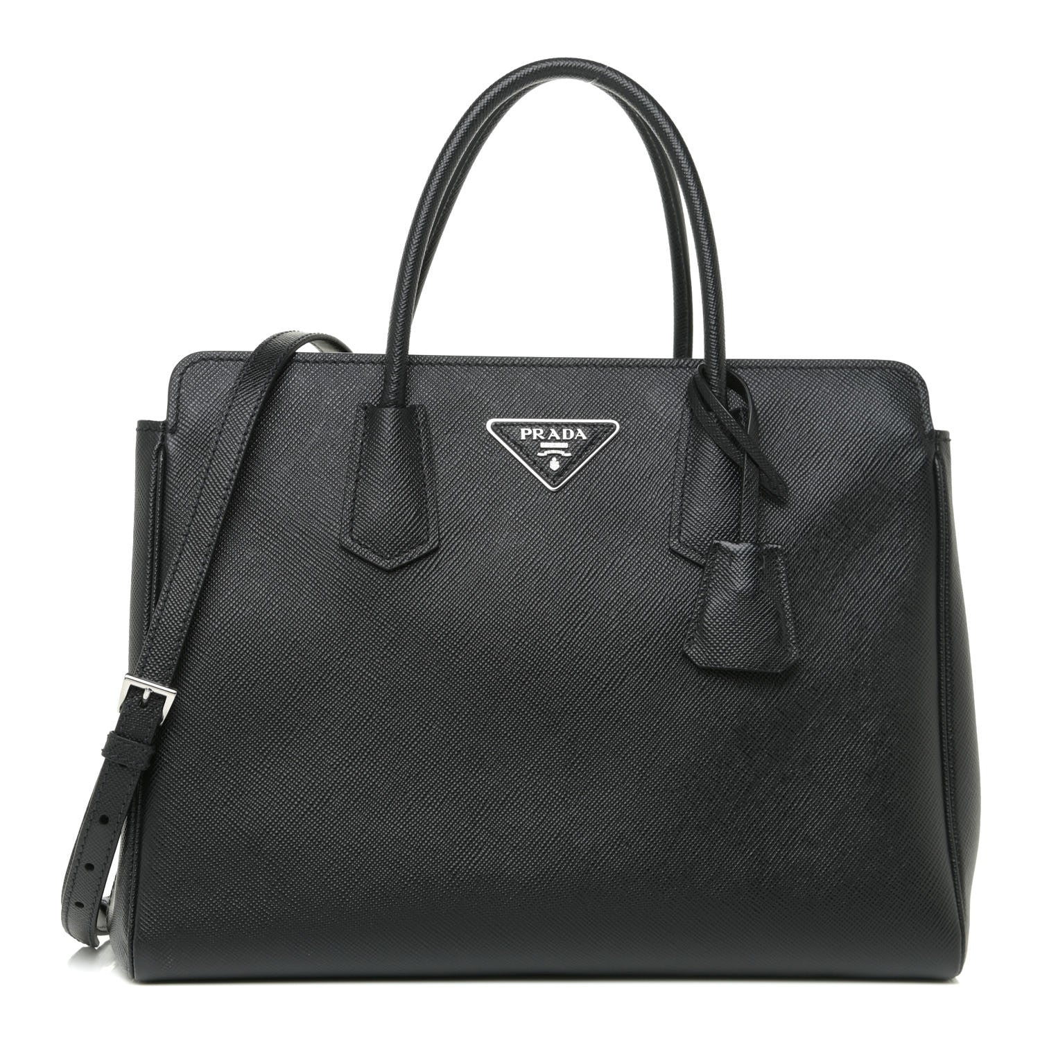 Prada Saffiano Cuir Medium Tote Black Fuoco 1 of 15