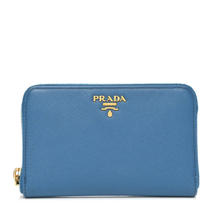Prada Saffiano Metal Zip Around Wallet Blue 1 of 8