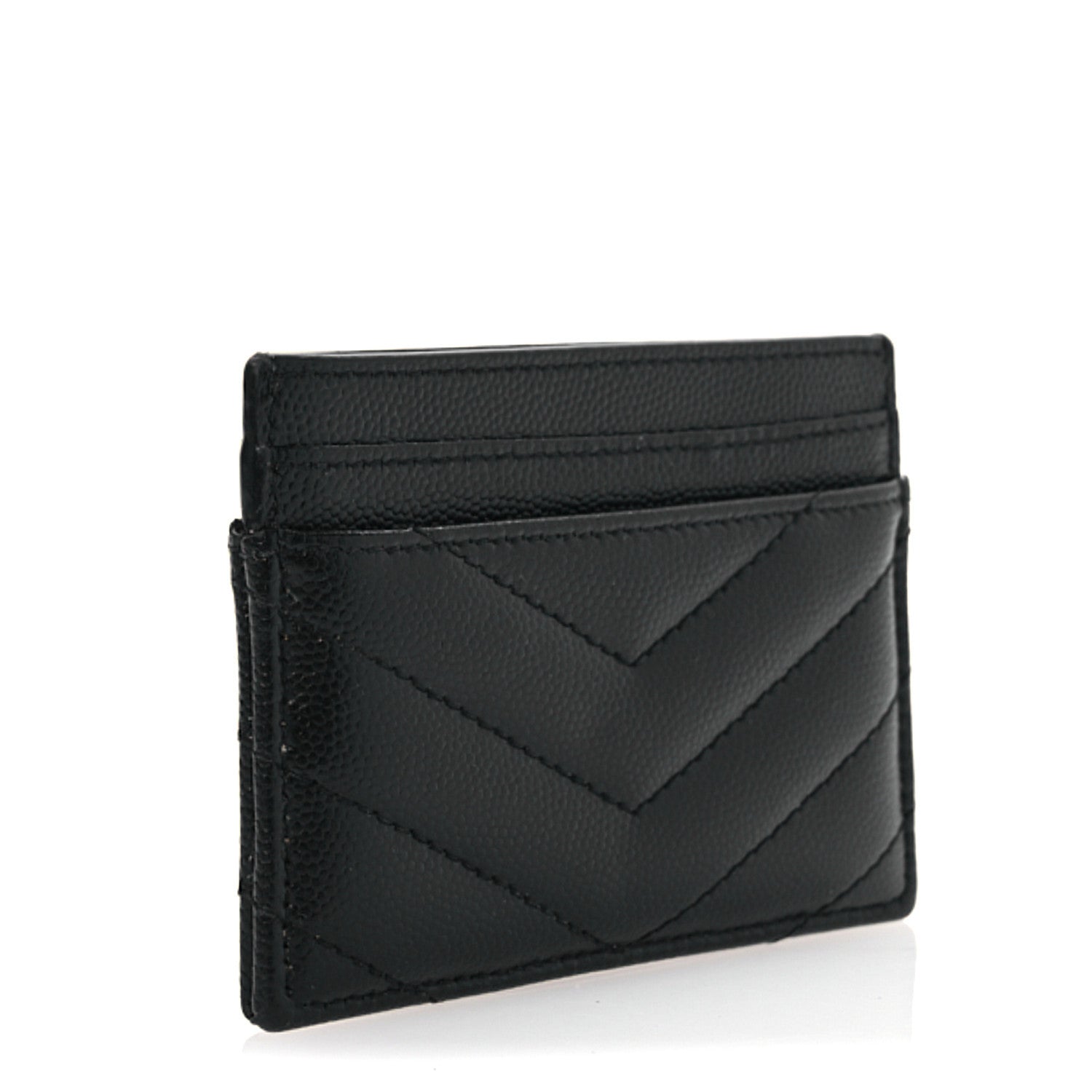 Saint Laurent Grain De Poudre Matelasse Chevron Monogram Credit Card Case Black 3 of 10