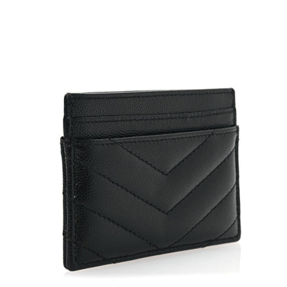 Saint Laurent Grain De Poudre Matelasse Chevron Monogram Credit Card Case Black 3 of 10