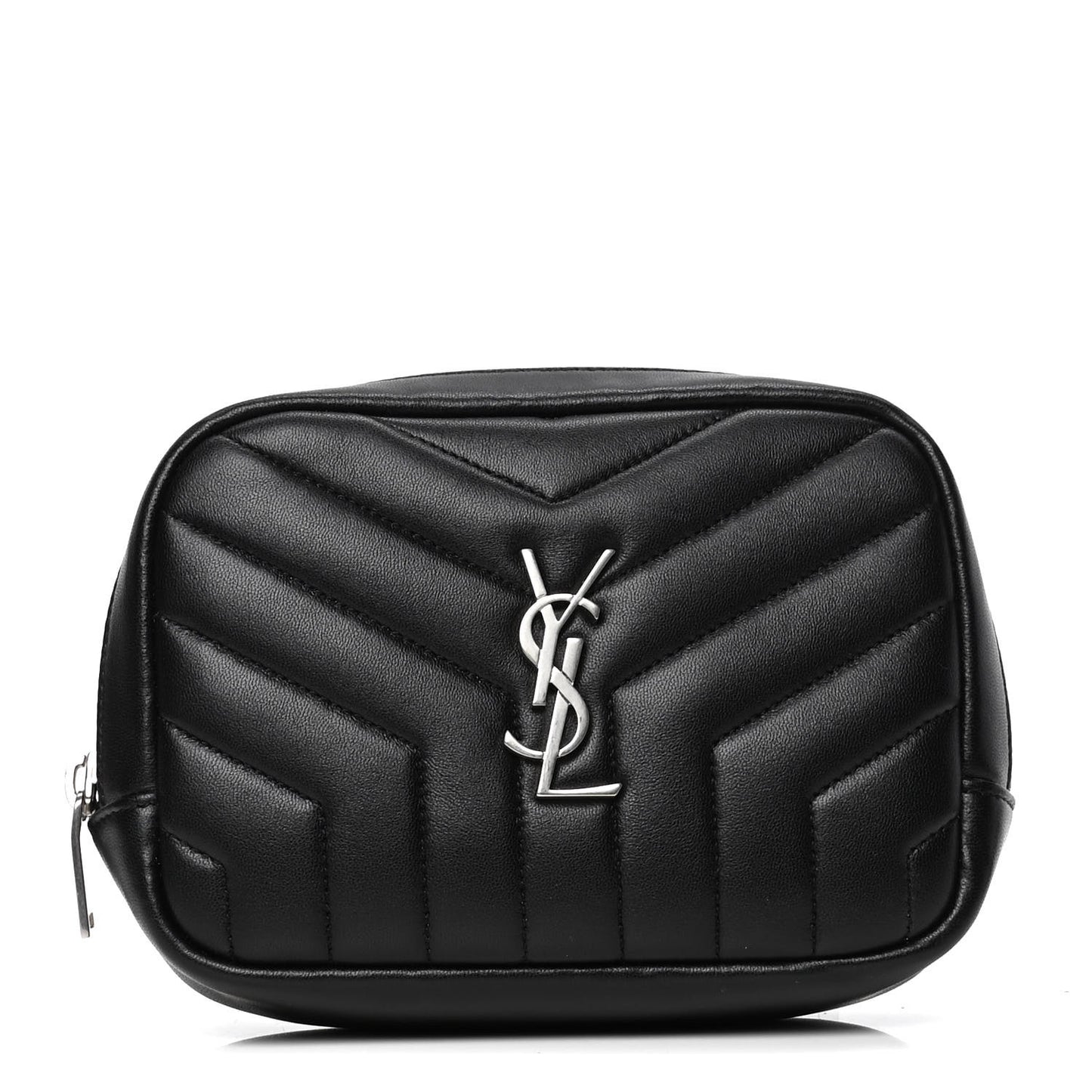 Lambskin Y Quilted Monogram Loulou Cosmetic Case Black