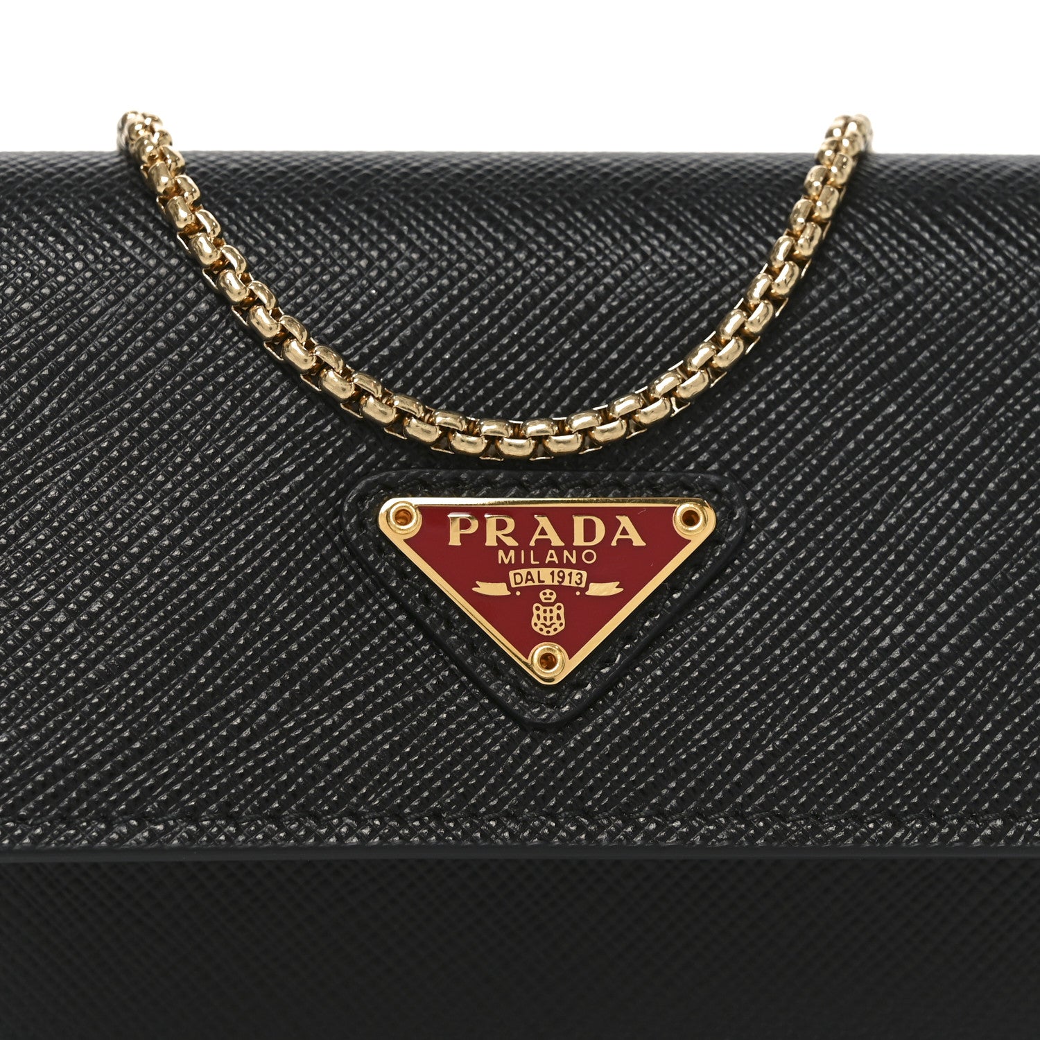 Prada Saffiano Triangle Accordion Card Case with Chain Black