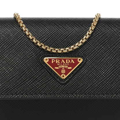 Prada Saffiano Triangle Accordion Card Case with Chain Black 6 of 9