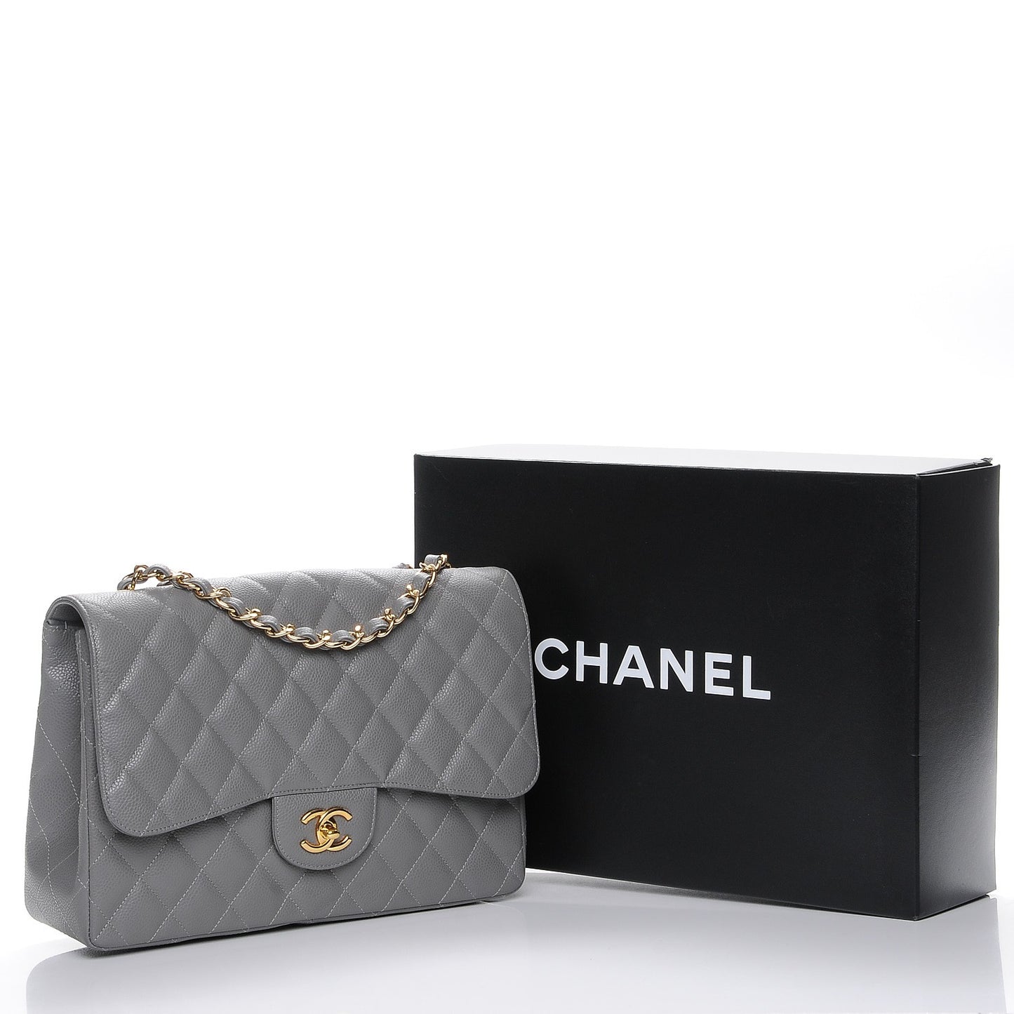 Caviar Quilted Jumbo Single Flap Grey