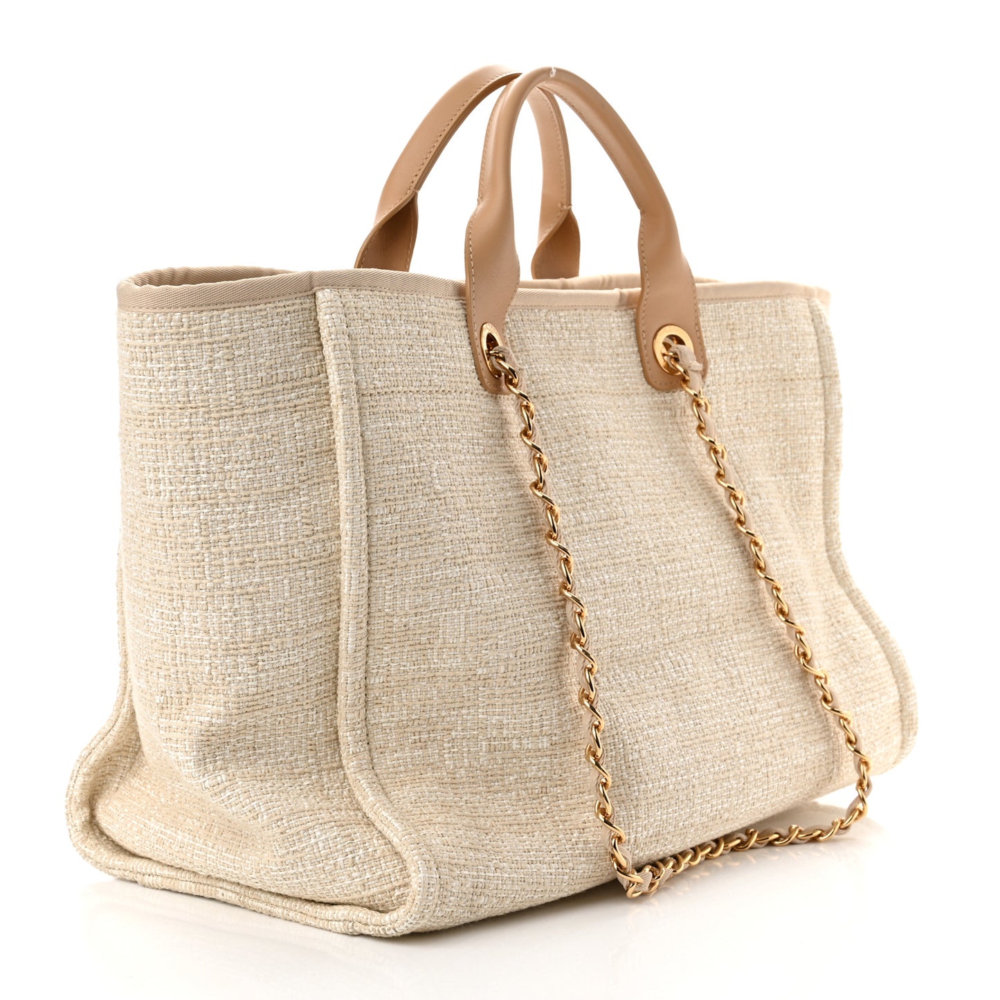 Mixed Fibers Calfskin Medium Deauville Tote Light Beige