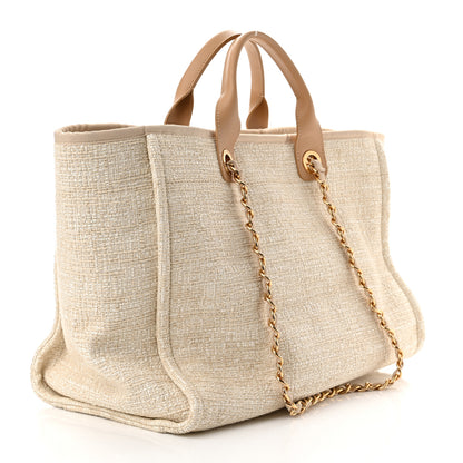 Chanel Mixed Fibers Calfskin Medium Deauville Tote Light Beige 3 of 10