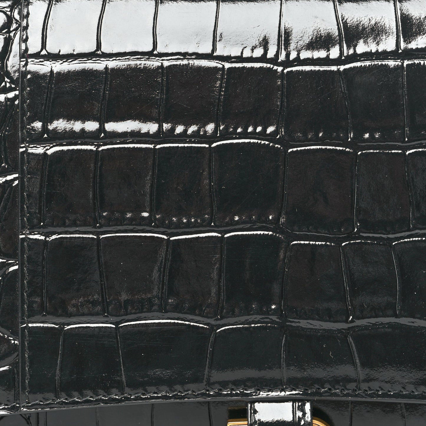 Shiny Calfskin Crocodile Embossed Hourglass Flap Flat Pouch Black
