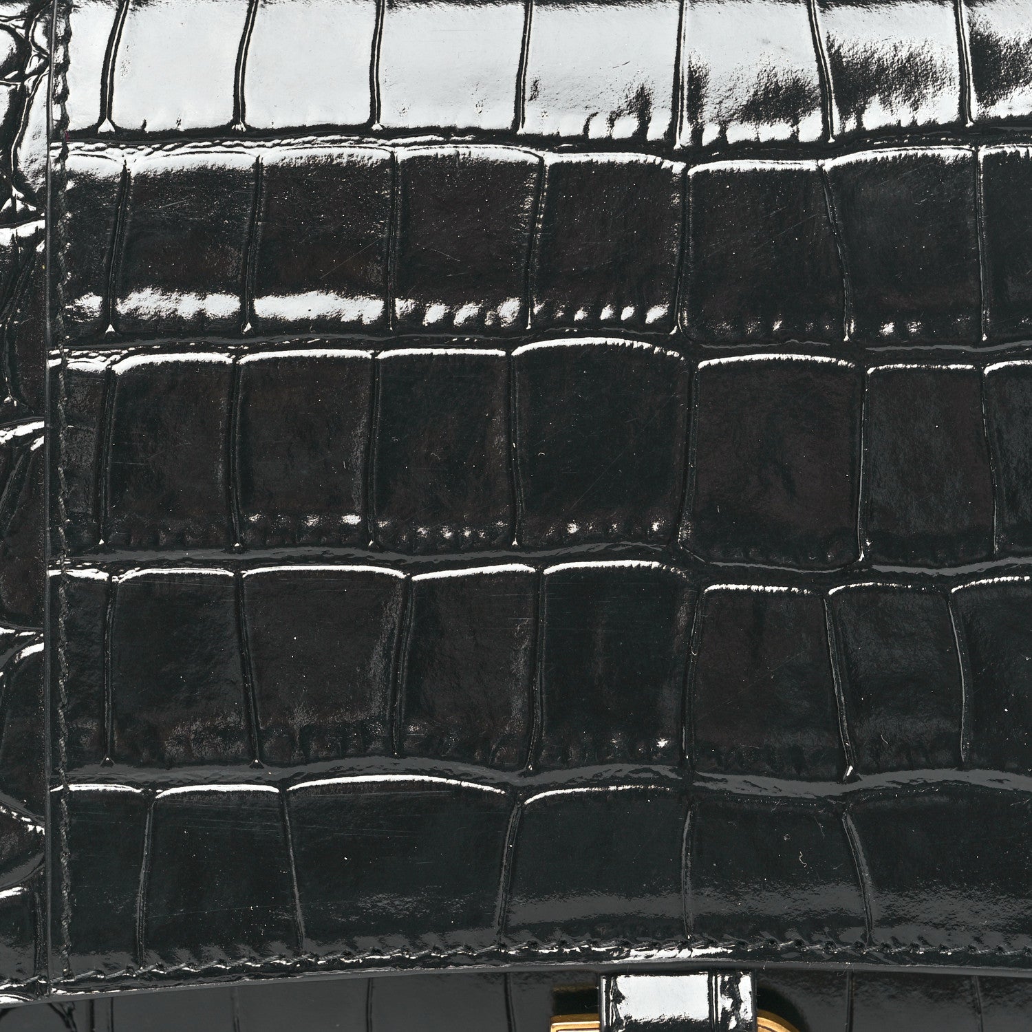 Balenciaga Shiny Calfskin Crocodile Embossed Hourglass Flap Flat Pouch Black 7 of 7