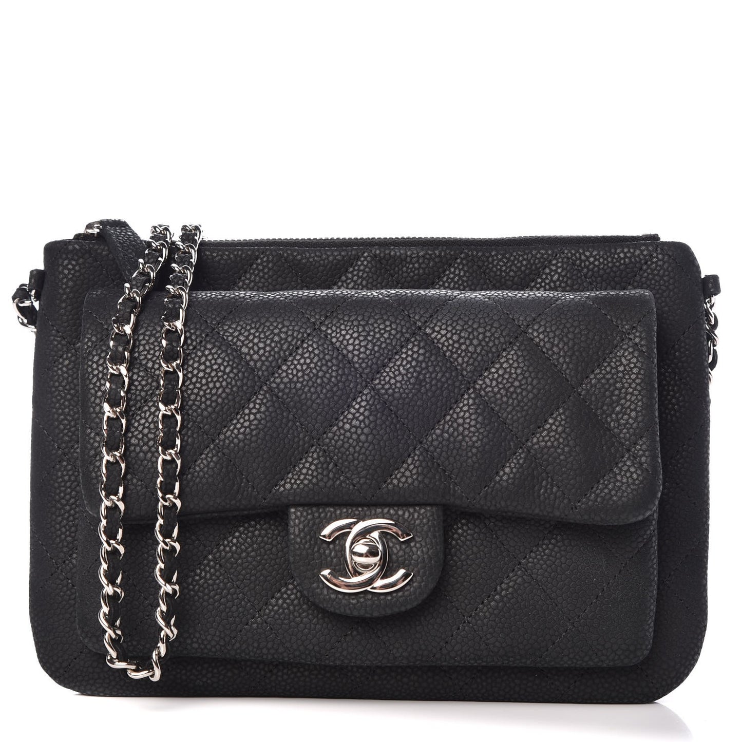Iridescent Caviar Quilted Daily Zip Crossbody Bag Black