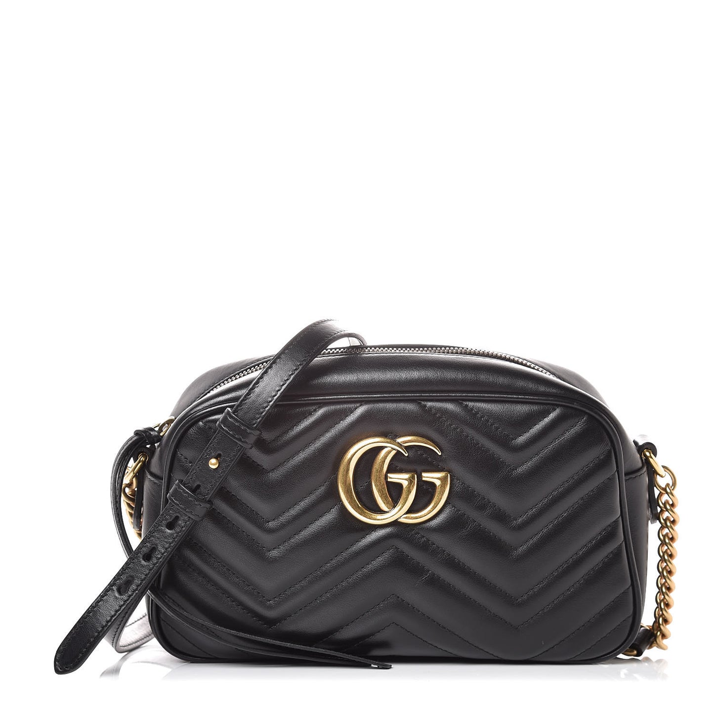 Calfskin Matelasse Small GG Marmont Chain Shoulder Bag Black