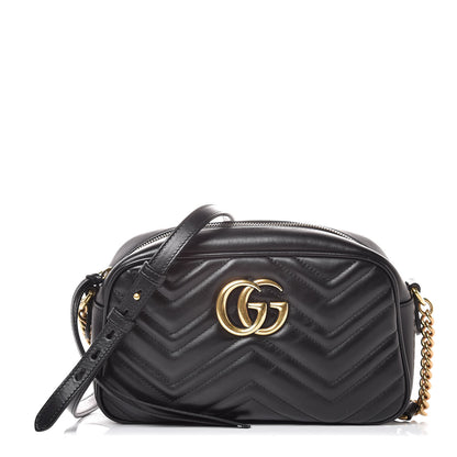 Gucci Calfskin Matelasse Small GG Marmont Chain Shoulder Bag Black 1 of 7