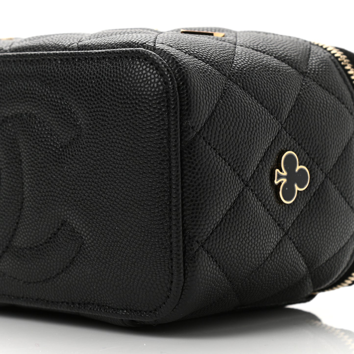 Caviar Quilted Enamel Coco Casino Small Vanity Case With Chain Black