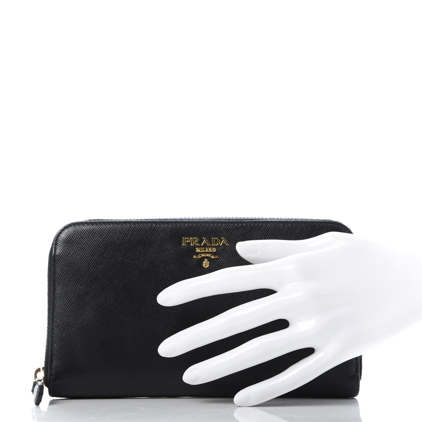 Saffiano Metal Large Zip Around Wallet Black