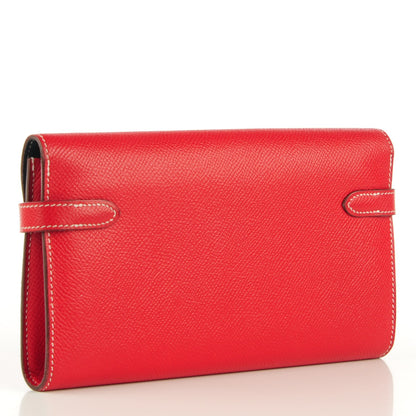 Hermes Epsom Kelly Longue Wallet Rouge Casaque Bleu Thalassa 3 of 11