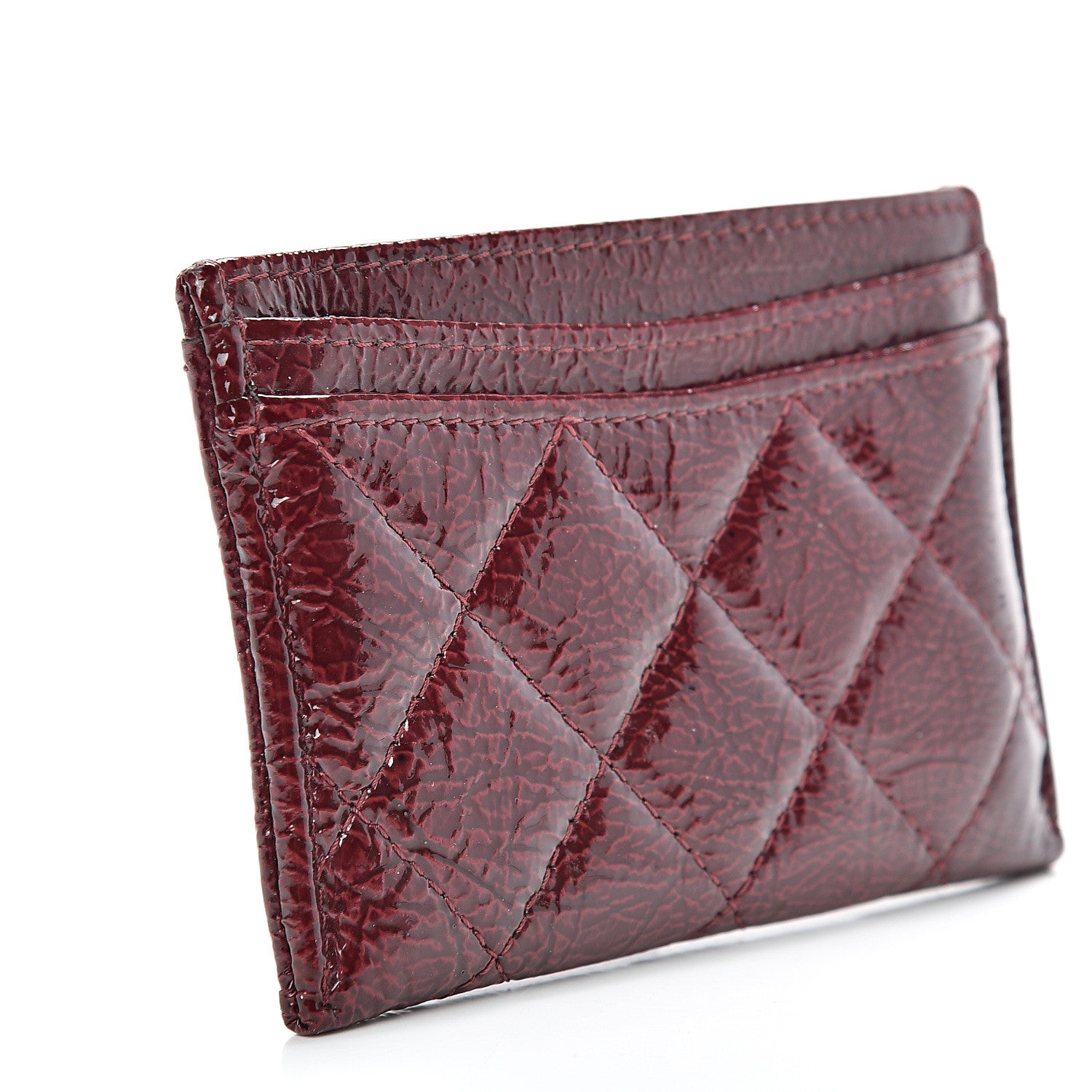 Chanel Distressed Patent Quilted Card Holder Bordeaux 2 of 8