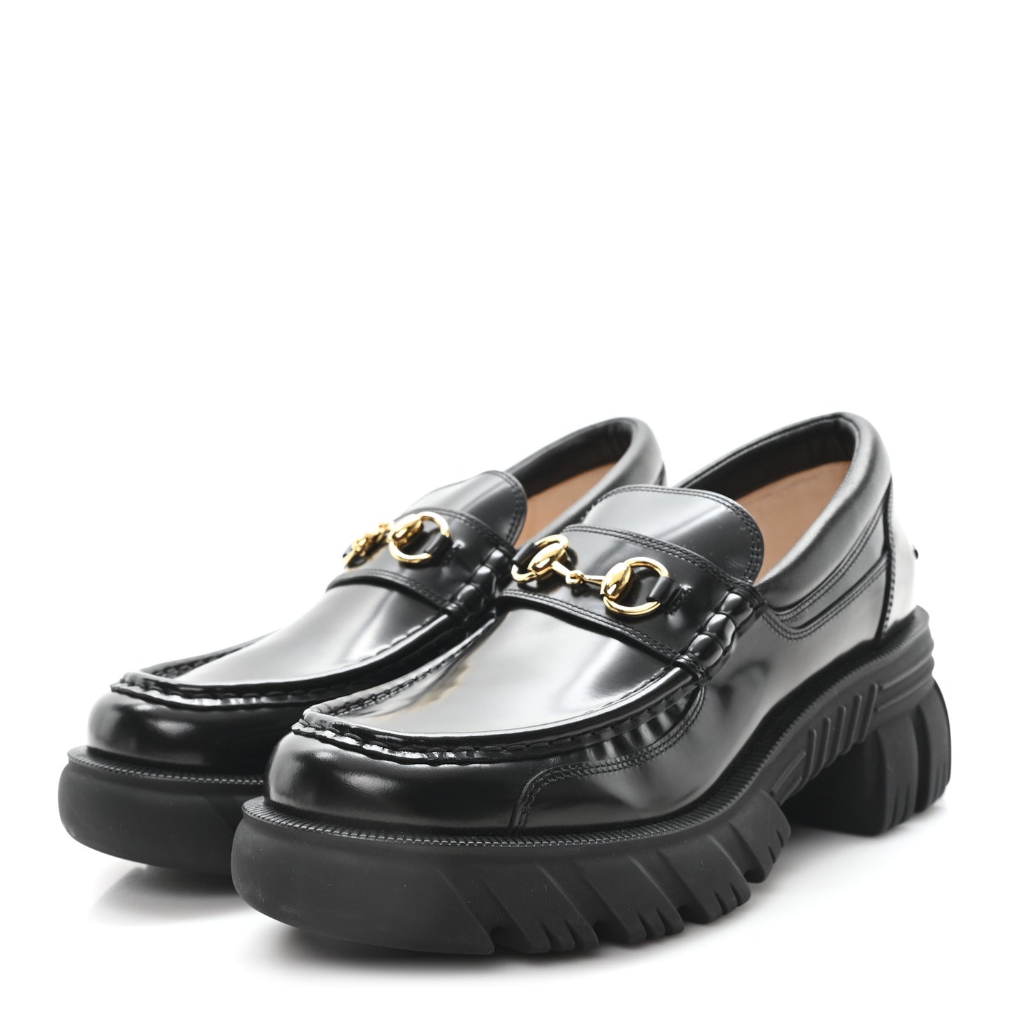 Magnum Calfskin Nappa Samoa Womens Horsebit Platform Chunky Lug Sole 40mm Loafers 41 Black
