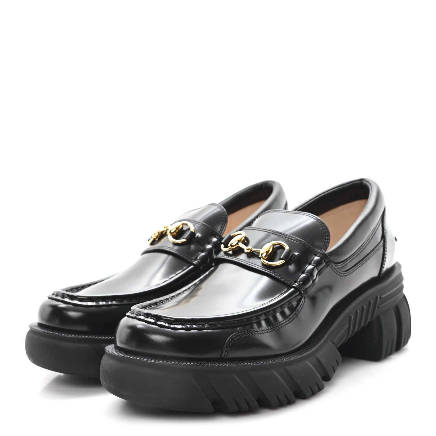 Gucci Magnum Calfskin Nappa Samoa Womens Horsebit Platform Chunky Lug Sole 40mm Loafers 41 Black 4 of 9