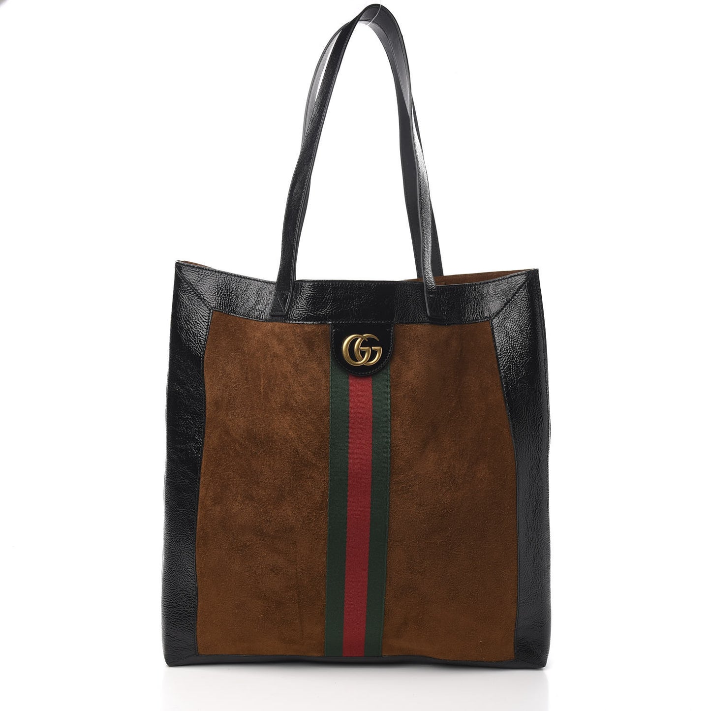 Suede Patent Web Large Ophidia Vertical Shopping Tote Nocciola Black
