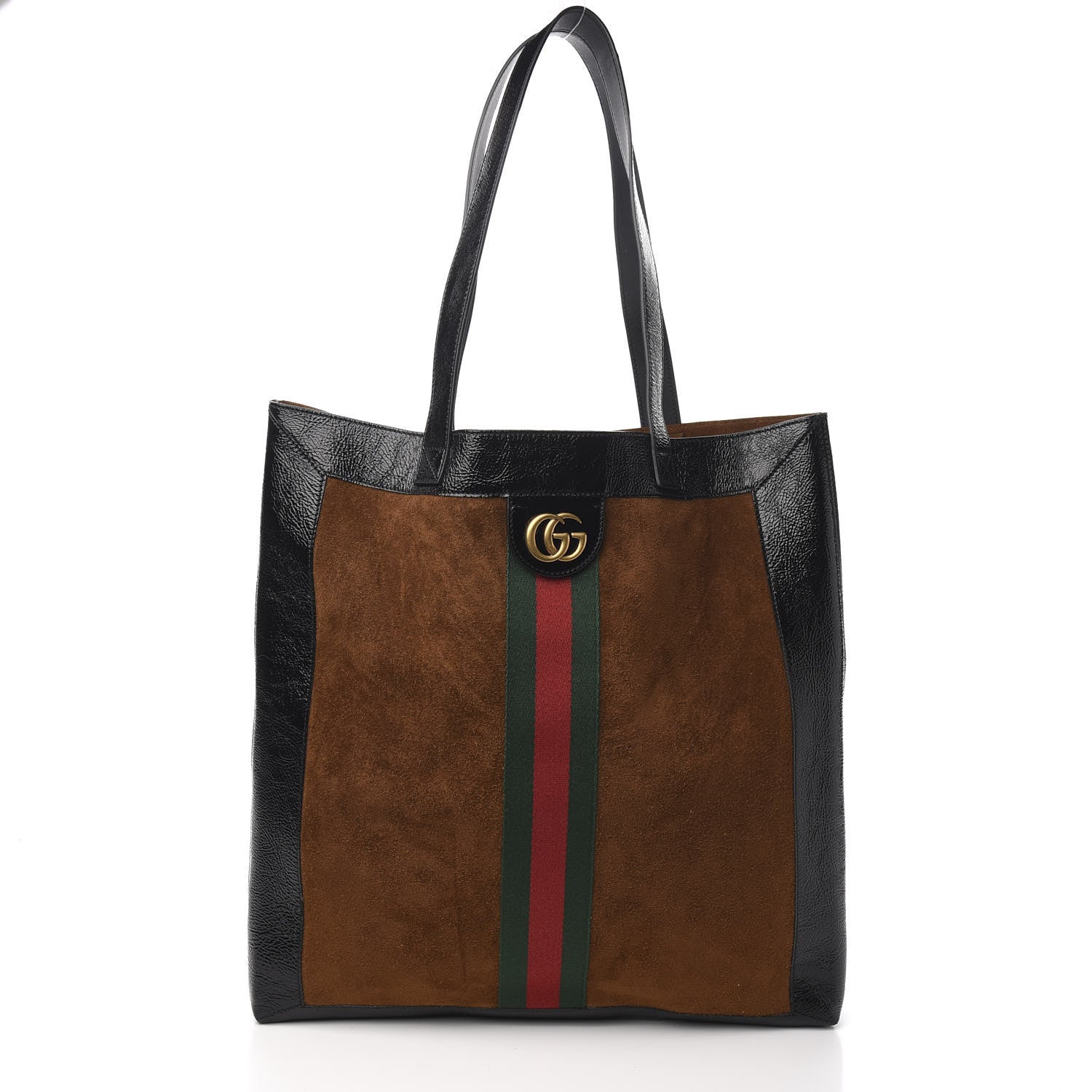 Gucci Suede Patent Web Large Ophidia Vertical Shopping Tote Nocciola Black 2 of 10