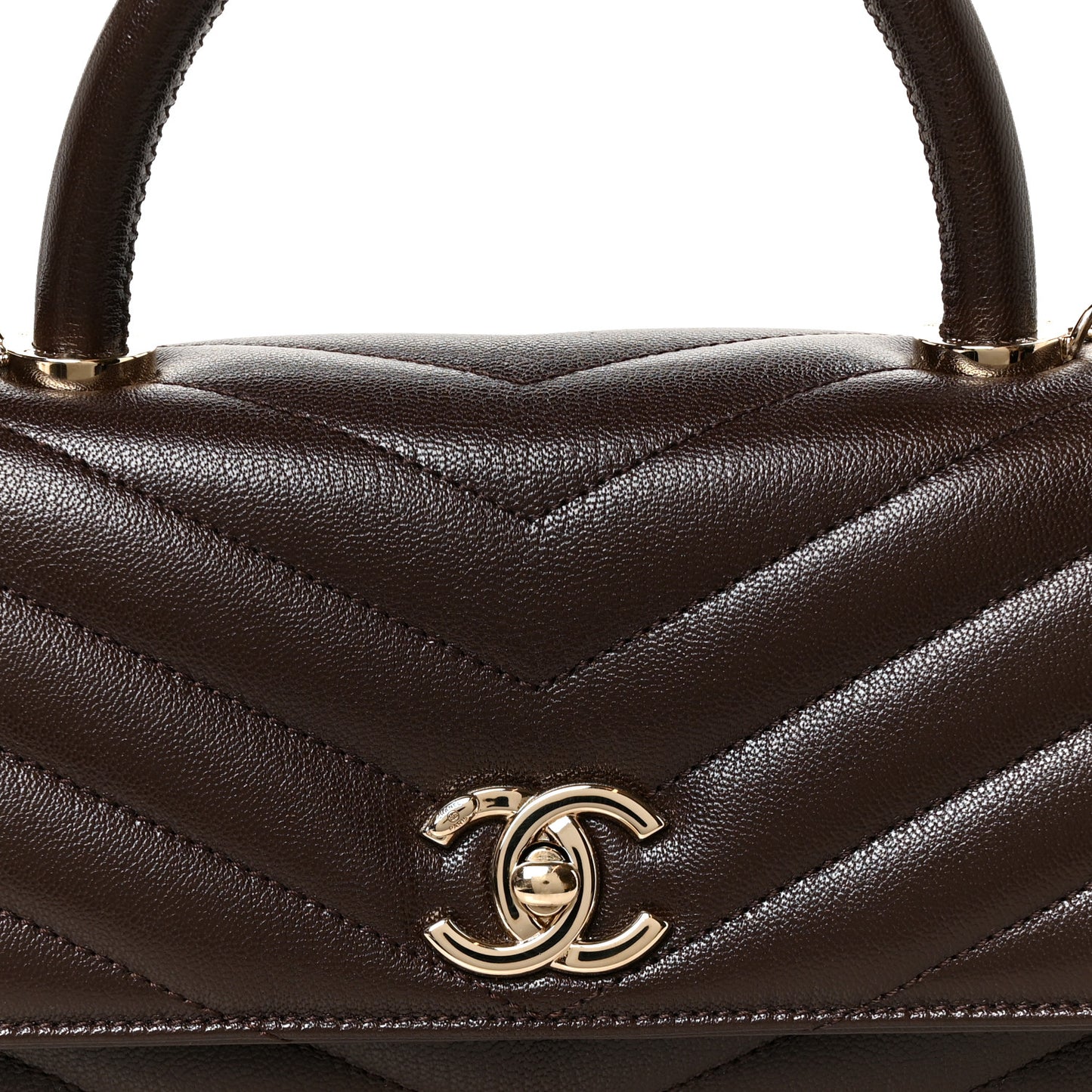 Goatskin Chevron Quilted Maxi East West Coco Handle Flap Dark Brown