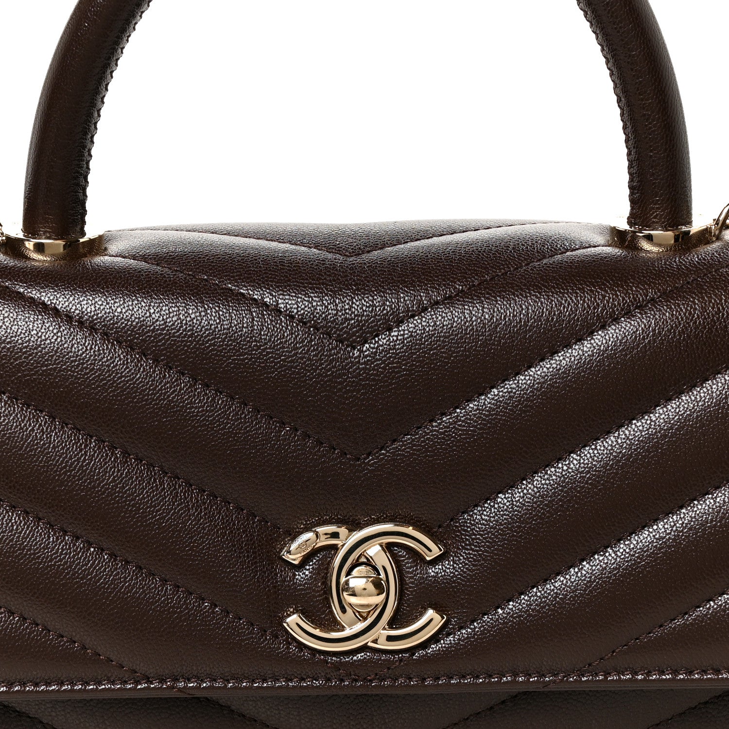 Chanel Goatskin Chevron Quilted Maxi East West Coco Handle Flap Dark Brown 9 of 11