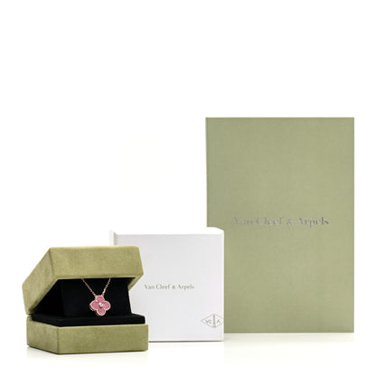 Van Cleef & Arpels 18K Rose Gold Diamond Rhodonite Vintage Alhambra Pendant Necklace 6 of 6