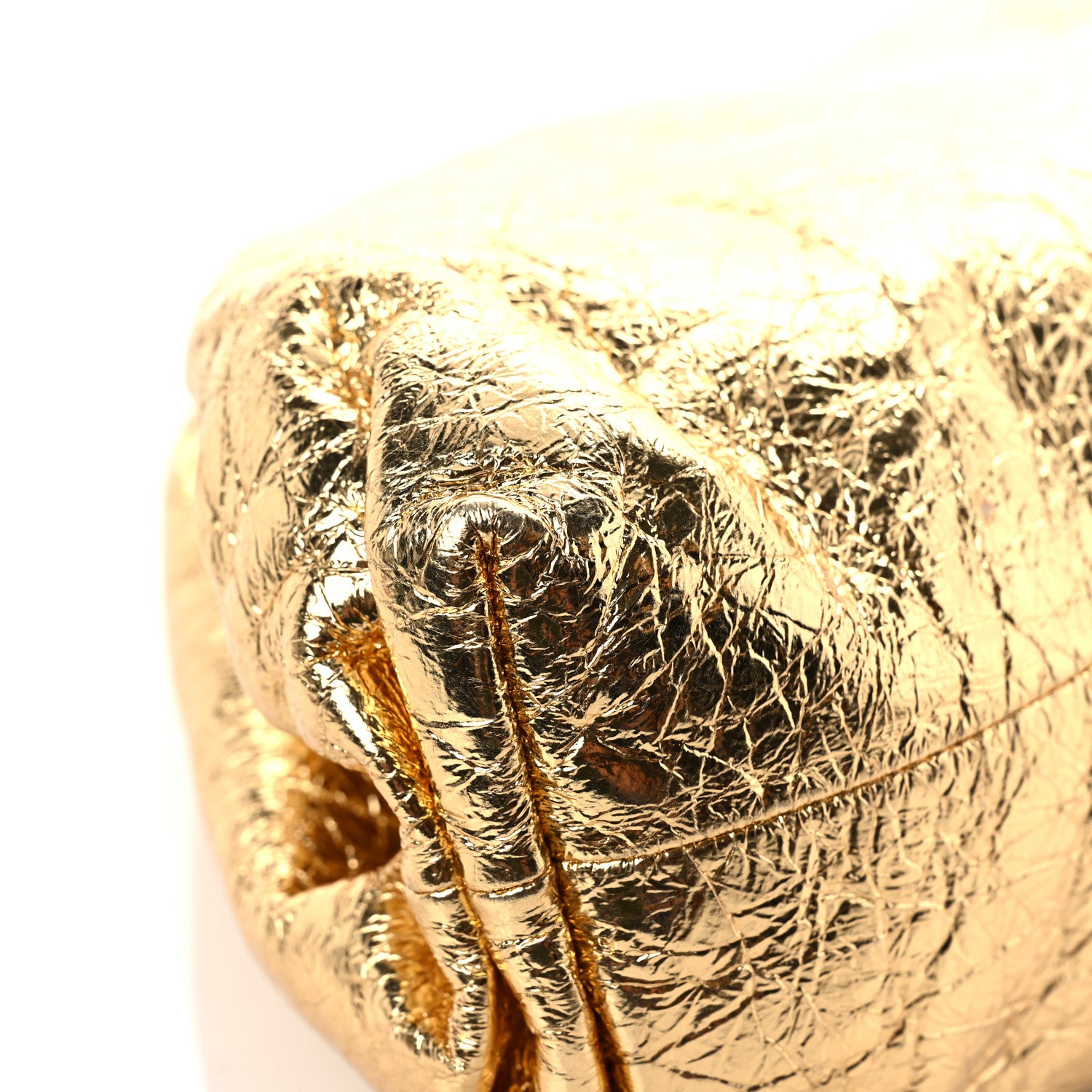 Bottega Veneta Metallic Crinkled Lambskin The Pouch Oversized Clutch Oro 12 of 13