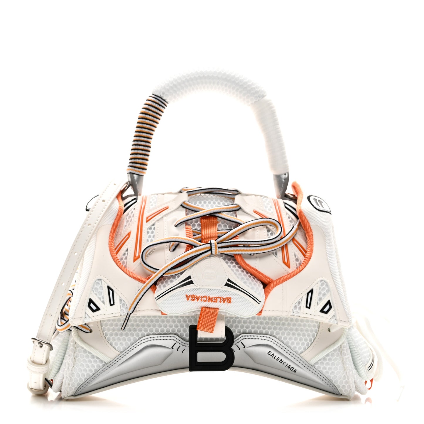 Faux Calfskin Fabric Glow In The Dark Small Sneakerhead Top Handle Bag White Orange