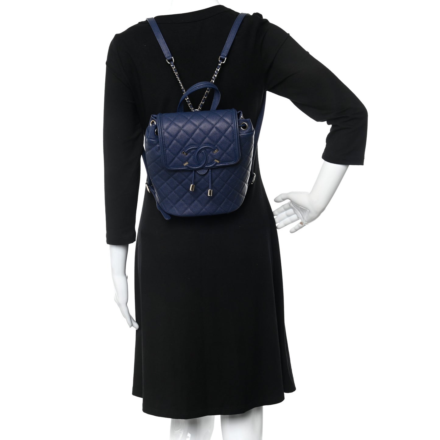 Caviar Quilted Small Filigree Backpack Navy