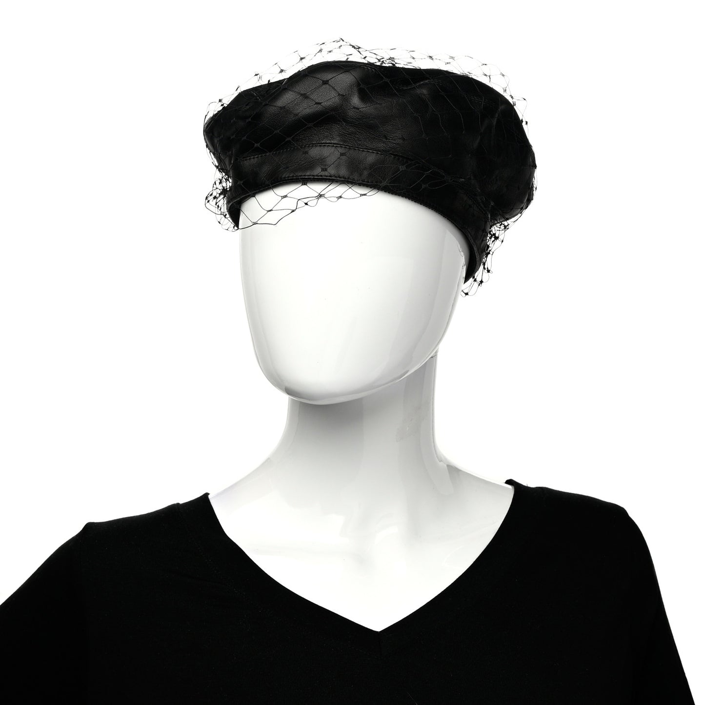 Lambskin Arty Beret Cap with Veil 56 Black